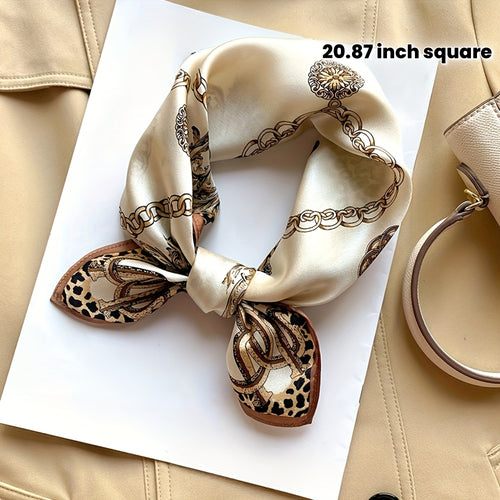 Sciarpa di Seta al 100% di Gelso Quadrata da 53.01 cm - Stile Palazzo Europeo con Stampa Floreale e Dorata, Accessorio di Moda Lusso in Beige e Oro per Donne, Regalo Elegante per Pendolari, Appuntamenti, Feste, Accessorio per Serate Romantiche | Artigiana