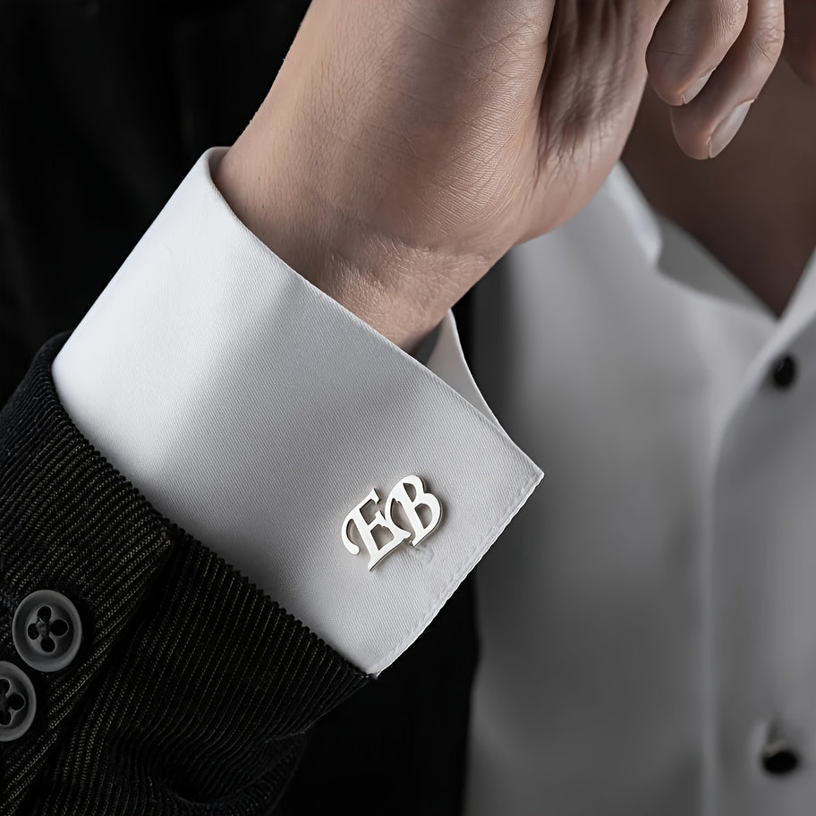 1 paio di fermagli da manica per uomo - Acciaio inossidabile 304 personalizzabile con iniziali "EB" - Elegante per abiti e camicie, regalo ideale per padre, marito, fidanzato, figlio, abbigliamento formale | Design elegante | Costruzione resistente, ferma
