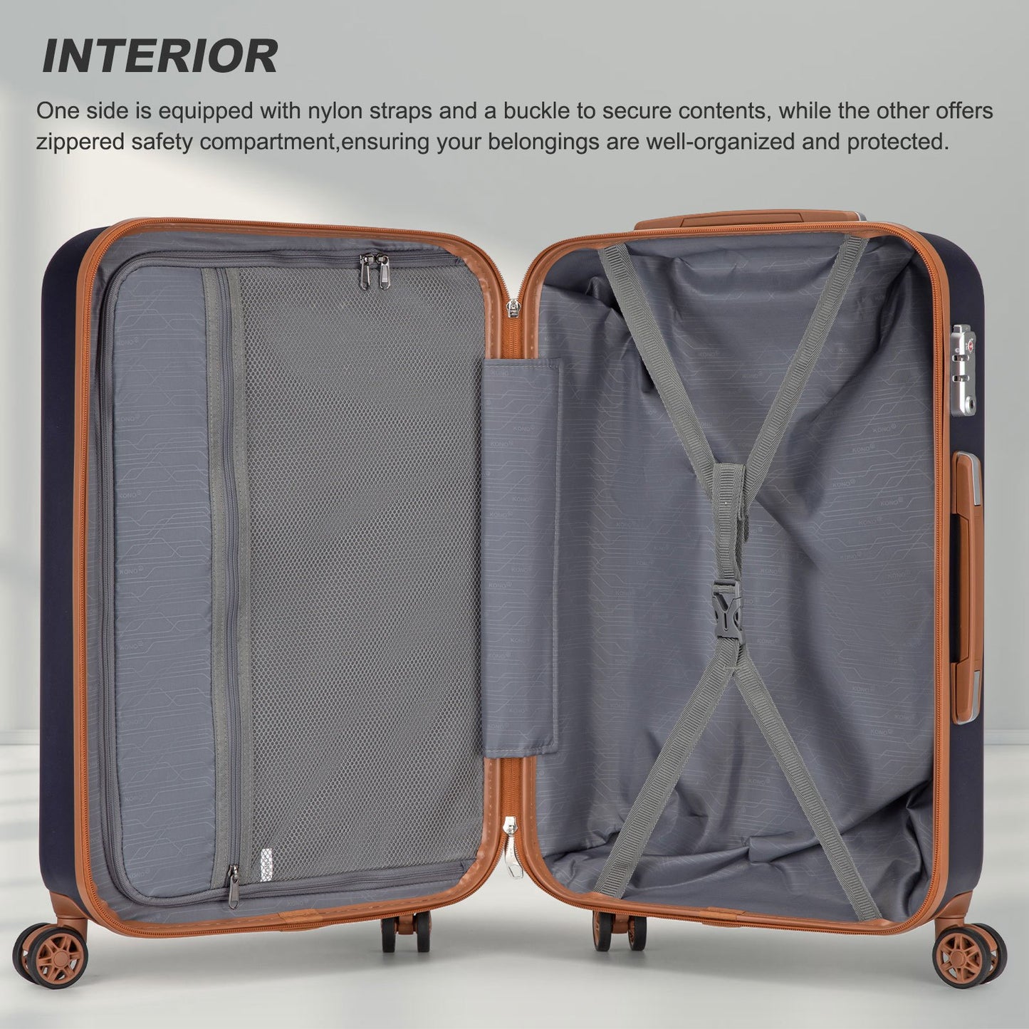 Set di 4 Valigie da 14/20/24/28 pollici Kono Elegante in ABS+PC a Pois con Guscio Rigido e Serratura TSA, Set di 4 Pezzi con Valigetta da Toilette, Bagagli da Viaggio Durevoli con Serratura TSA e Ruote Silenziose