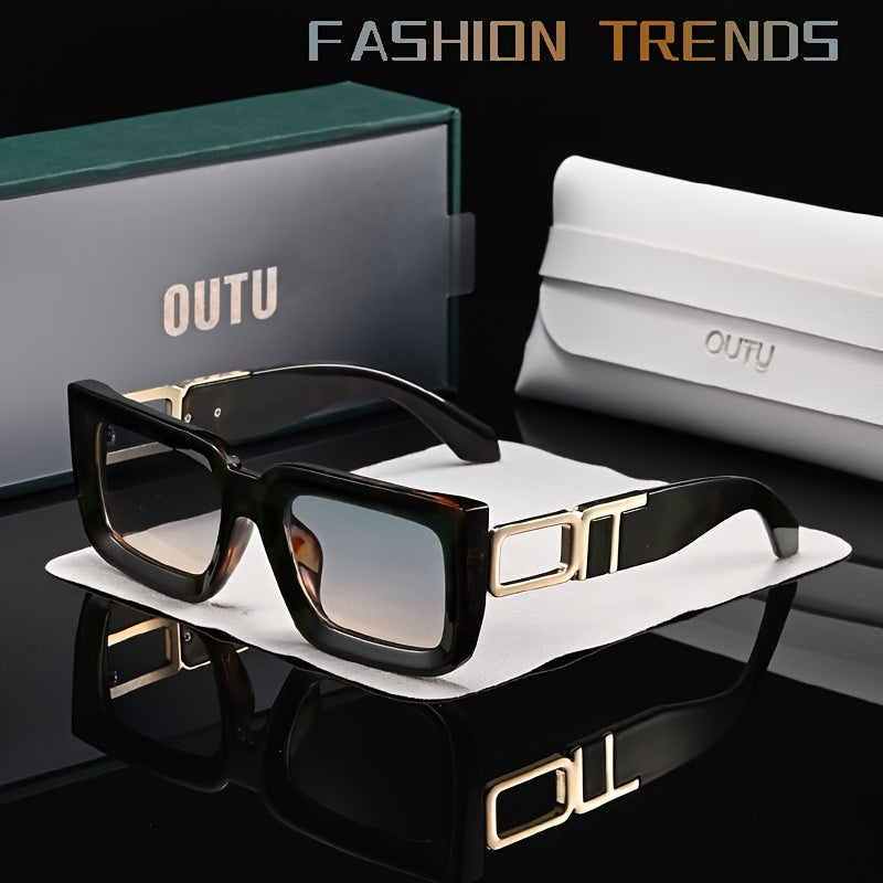 OUTU Retro Casual Stile Vintage Quadrato Occhiali da Uomo con Tempie Scolpite in Metallo, Adatti per Varie Occasioni.