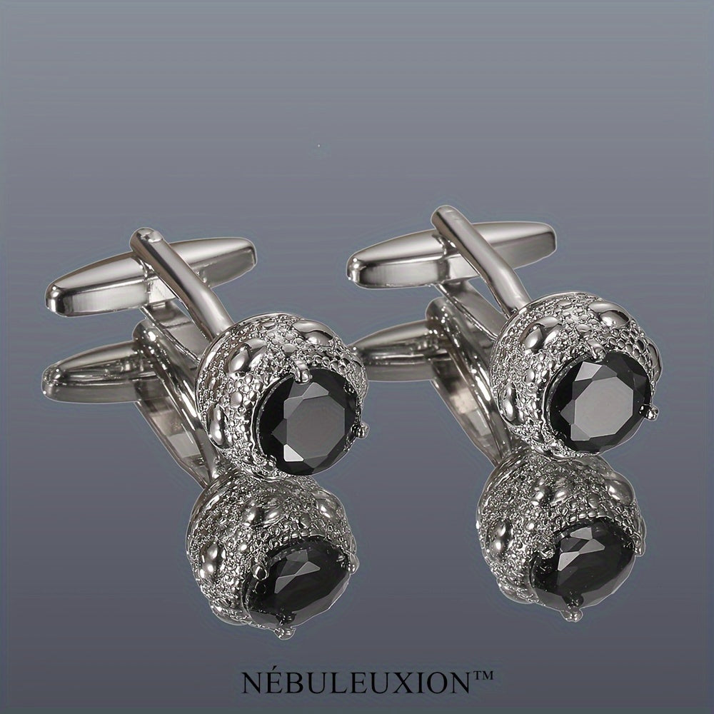 2pz Miglior Regalo e Set di Gemelli di Lusso Leggero Premium con Zirconia Nera | Gemelli da Camicia Francese | Gemelli per Matrimonio/Banchetto/Cerimonia/Affari