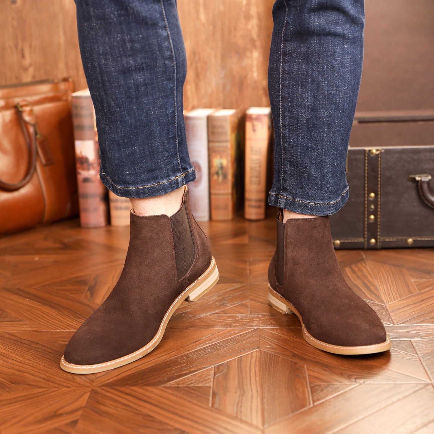Stivaletti Chelsea da uomo in pelle scamosciata, suola in gomma antiscivolo resistente, scarpe comode e durevoli per uomo