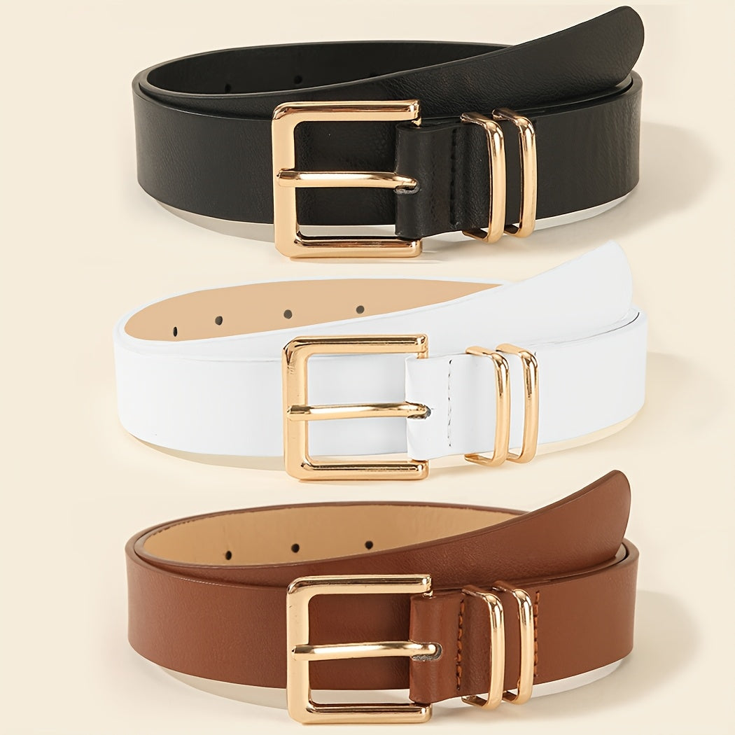 3 pezzi di cinture da donna con fibbie a quadrato dorato - Nero, Beige, Marrone - Accessori versatili per la vita per jeans, pantaloni, abiti - Stile casual e preppy - Regalo perfetto per lei, accessori versatili per la vita | Cintura elegante | Cinture d