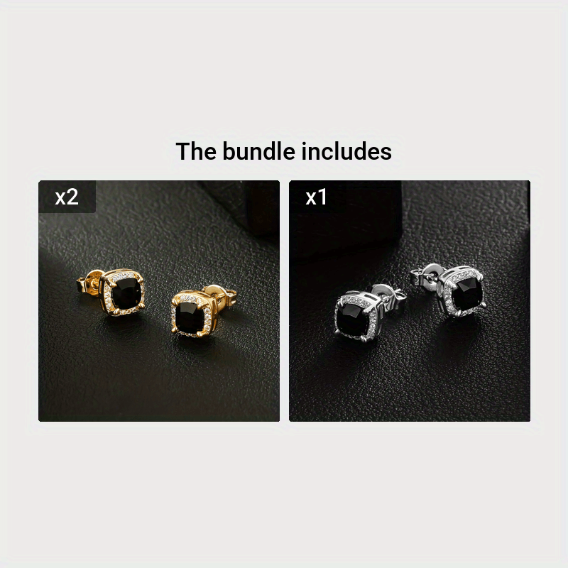 1 Paio di Orecchini a Spilla Quadra Eleganti ICEDCHICS, Zirconia Sintetica, Staffa in Acciaio Inossidabile, Base in Rame, Non Magnetici, Gioielli alla Moda per Uomini e Donne