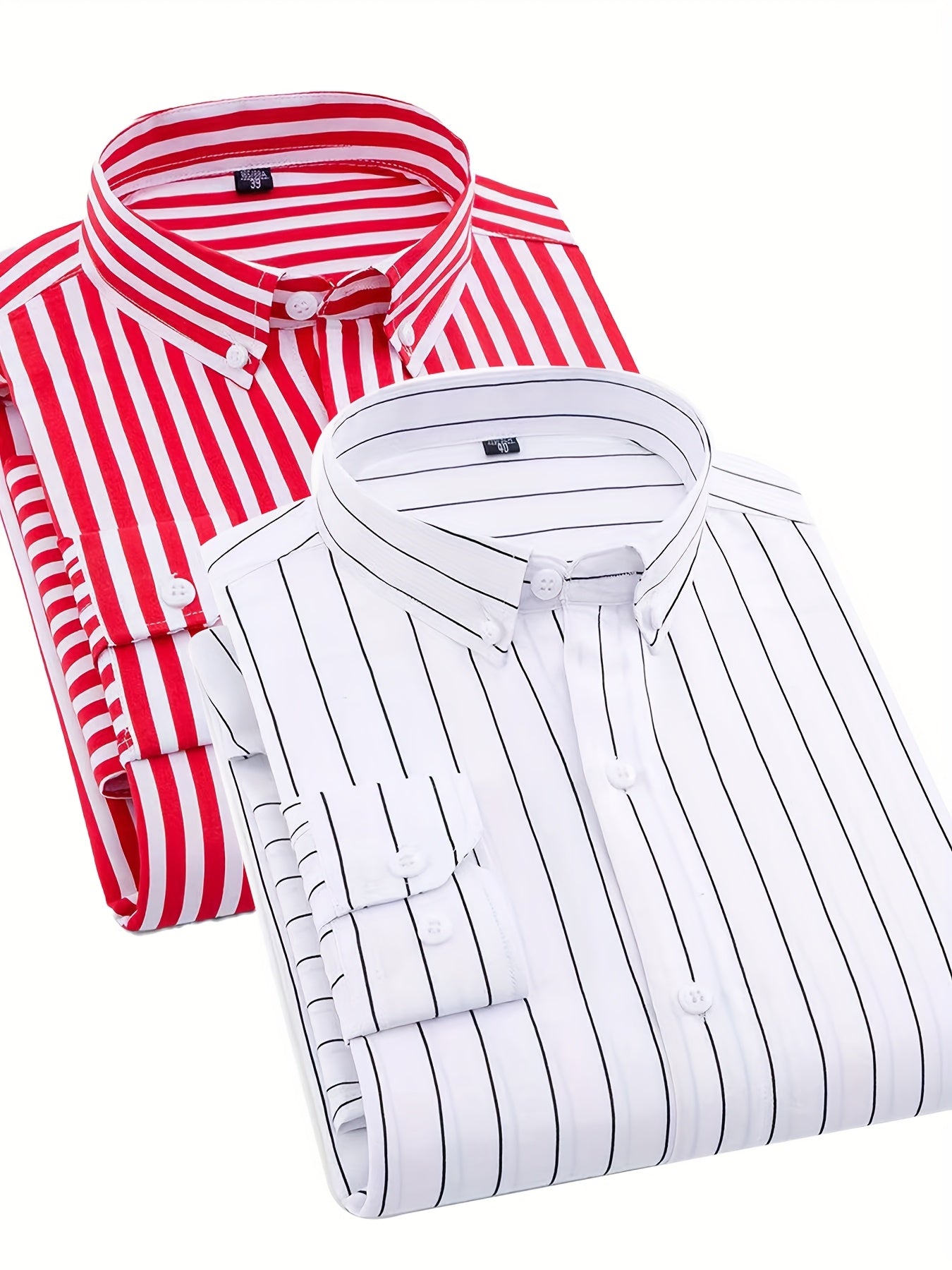 1+1pz Camicia Uomo a Righe con Maniche Lunghe - Colletto Casual, Tessuto Leggero, Ideale per Vacanze al Mare, Appuntamenti e Regali, Top Classico a Righe
