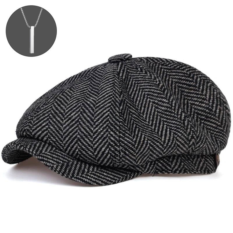 2-Pack: 1 Cappello più 1 Collana, Cappello Newsboy per Uomo, Cappello Tweed Gatsby, Cappello Ivy Cabbie, Cappello da Golf con Cima Piana per Padre, Donna, Unisex