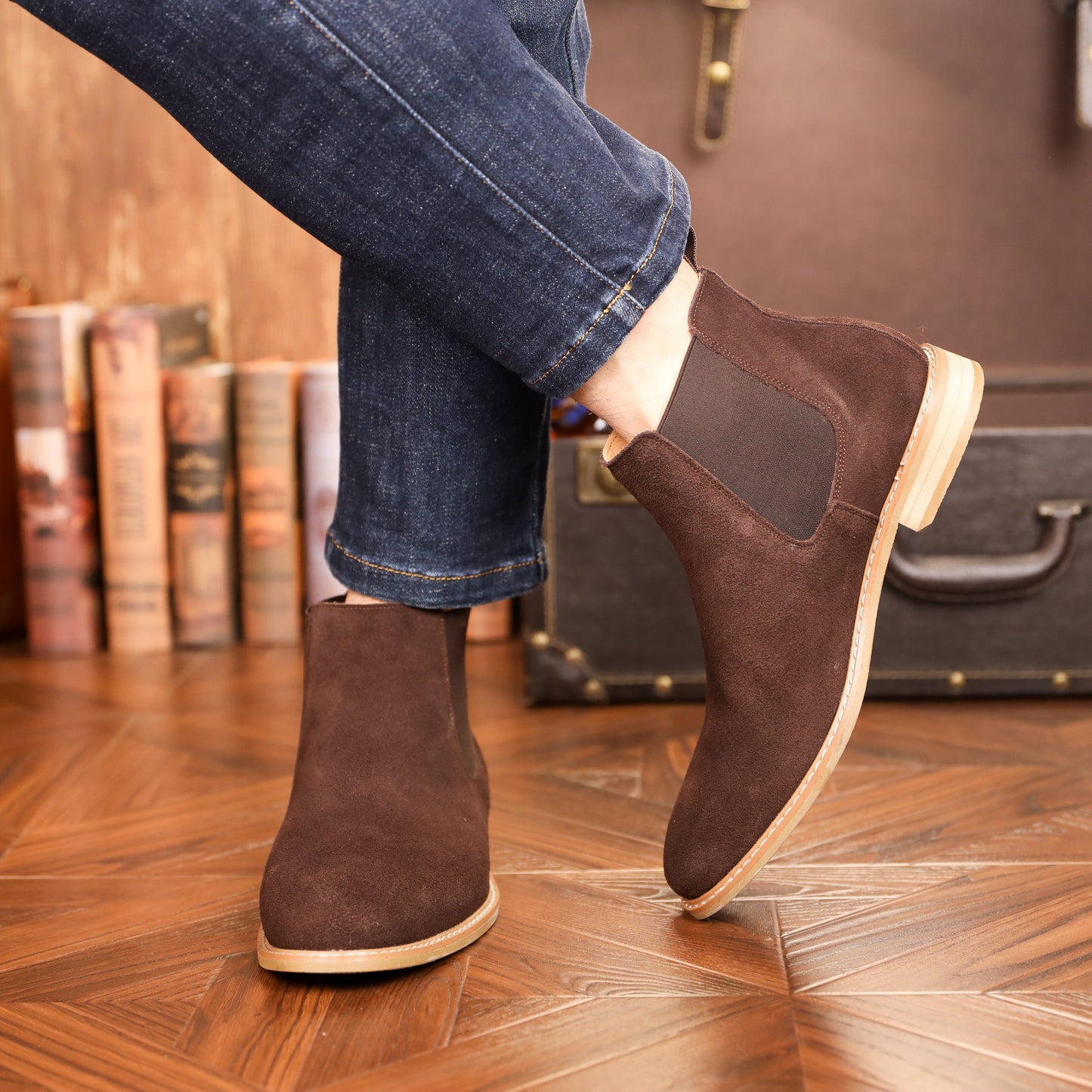 Stivaletti Chelsea da uomo in pelle scamosciata, suola in gomma antiscivolo resistente, scarpe comode e durevoli per uomo