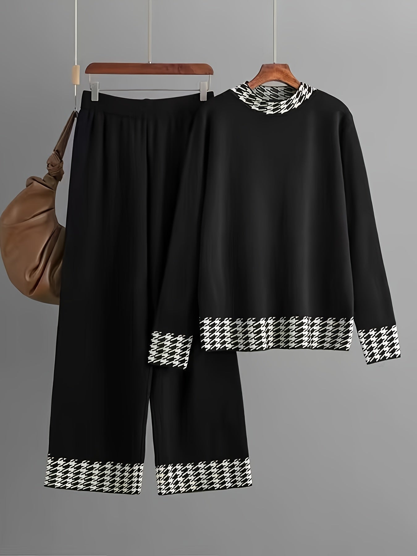 Set Donna Autunno Invernali a Vita Alta con Motivo Pied-de-Poule, Moda Femminile