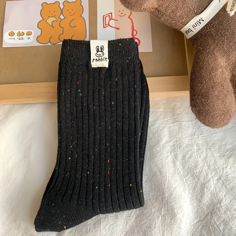 4 Paia di Calzini da Donna per Autunno e Inverno a Metà e Alta con Motivo Coniglio, Calzini da Donna per Autunno e Inverno in Stile Giapponese Casual a Metà e Alta, Calzini e Calze da Donna Lunghe