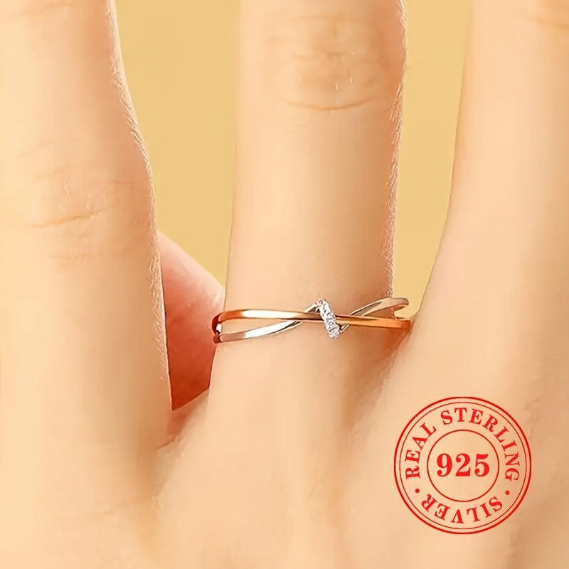 1pezzo READKISS Anello elegante S925 Sterling Silvery Double-Tone Twisted - Placcato in riodio, pietra natale di aprile, zircone cubico sintetico, gioiello versatile per tutti i giorni e feste
