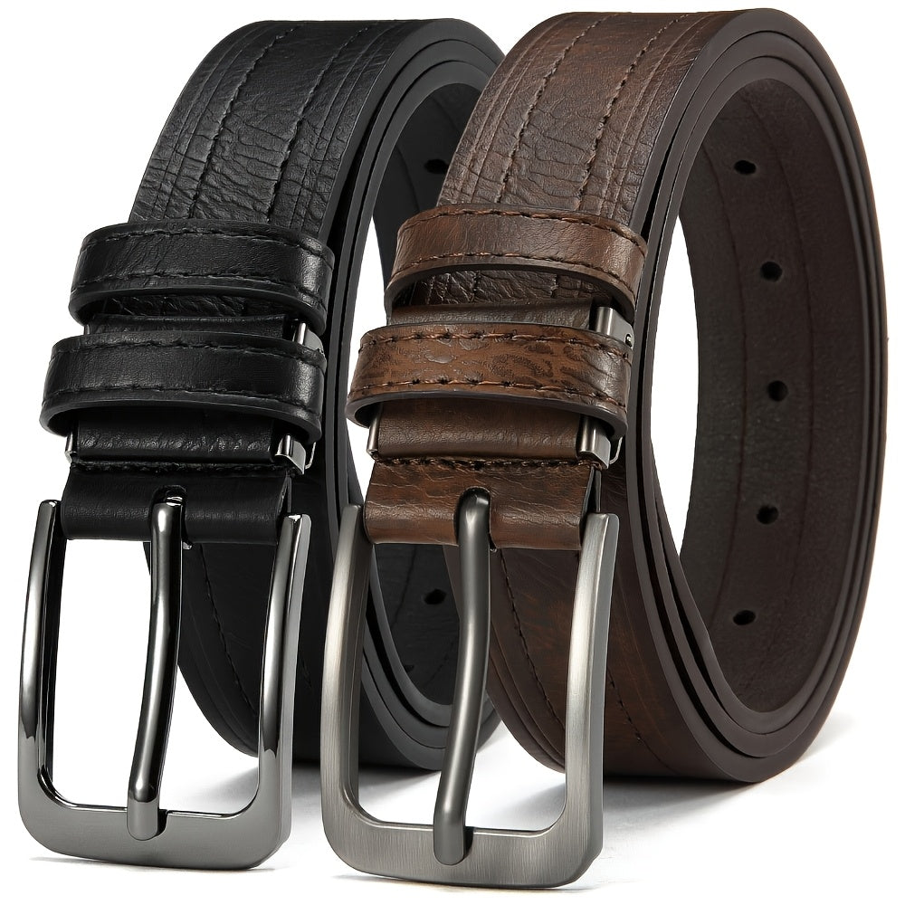 2pz Cinture di Lusso FLAGIA da Uomo - Fibbia Quadrata Regolabile, Perfette per Jeans e Pantaloni Formali, Materiale Elegante in PU, Nero & Marrone Scuro, Ideali per San Valentino o Carnevale