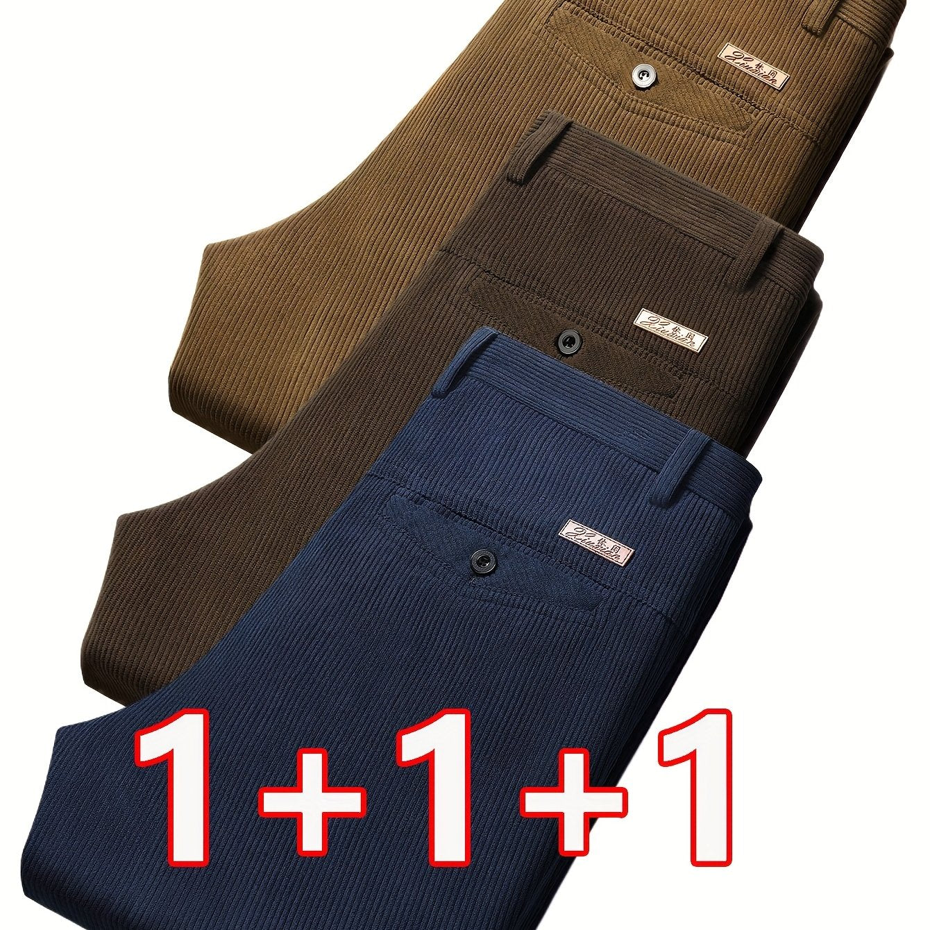 3 pezzi Pantaloni Eleganti da Uomo in Velluto a Coste - Casual Business Leggero, Semi-Formale, Tinta Unita, Vestibilità Regolare, Comfort per Tutte le Stagioni, Marrone, Blu Navy, Perfetti per Ufficio o Abbigliamento Casual, Abbigliamento da Ufficio|Aspet