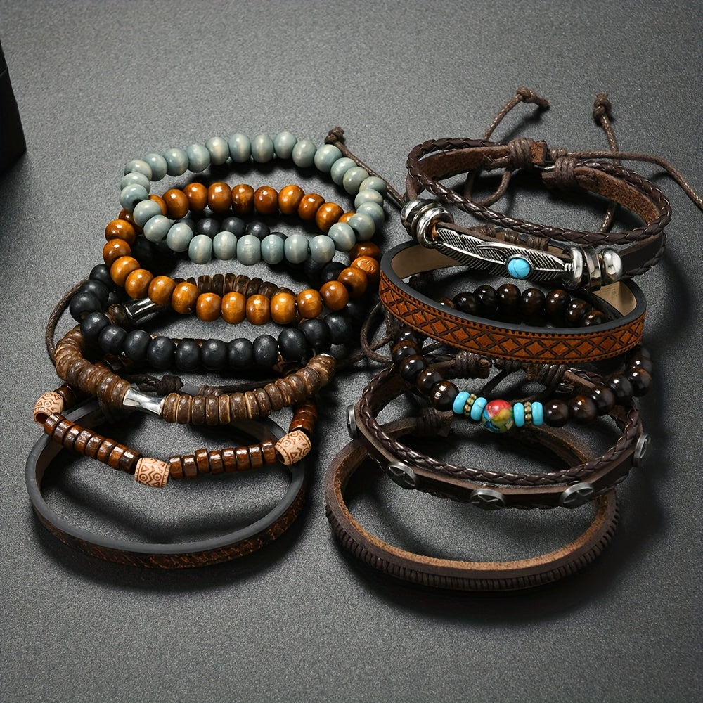 11pezzo Turquoise Cubo Sintetico Set di Braccialetti in Pietra Sintetica, Anello in Legno e Catena Regalo per Lui, Perfetto per l'Abbigliamento Quotidiano, Feste e Occasioni Speciali, Accessori per Feste | Braccialetti in Stile Vintage | Braccialetti in P