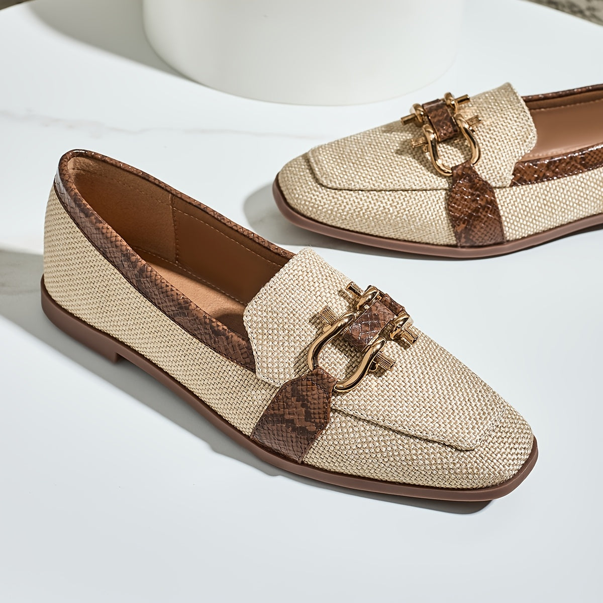 1 Paio di Scarpe da Uomo Vintage con Stile Flax, Stampino a Serpente, Punta Quadrata, Scarpe Slip-On Leggere per Tutte le Stagioni con Suola in TPU e Plantare in Poliuretano