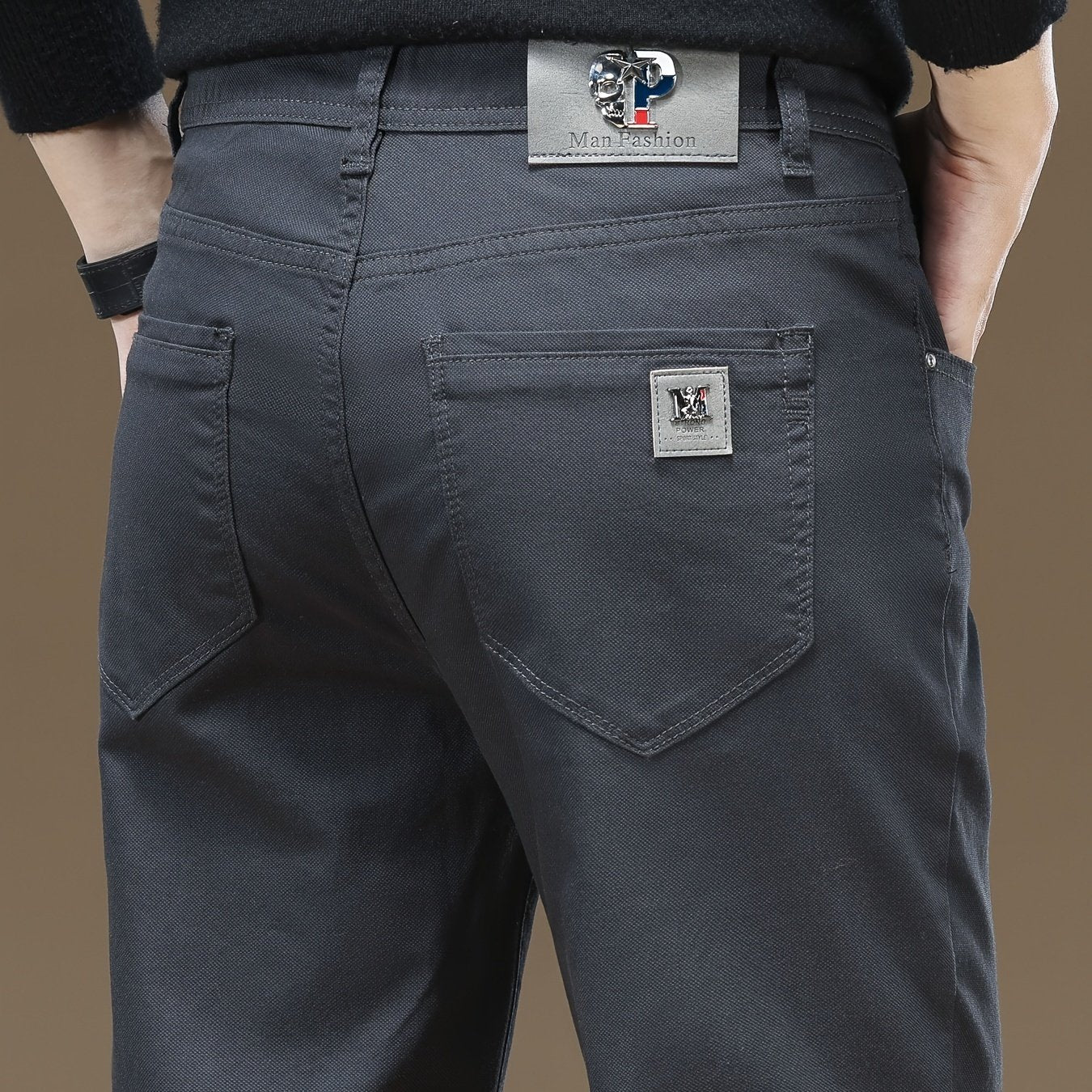 Pantaloni da uomo in tessuto elastico a tinta unita - Comodi e resistenti pantaloni casual da lavoro con chiusura a bottone, vita media, vestibilità regolare, versatile per tutte le stagioni per abbigliamento casual, ufficio e eventi formali, abbigliament