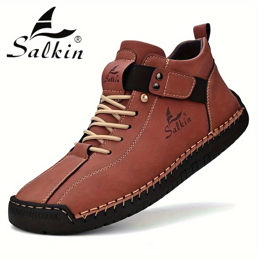 Stivali Casual da Uomo Taglie Forti Fatti a Mano - Verde Oliva, Tomaia Sintetica Resistente & Suola in Gomma, Scarpe Comode per Esterni & Escursionismo con Chiusura a Strappo, Stivali da Trekking