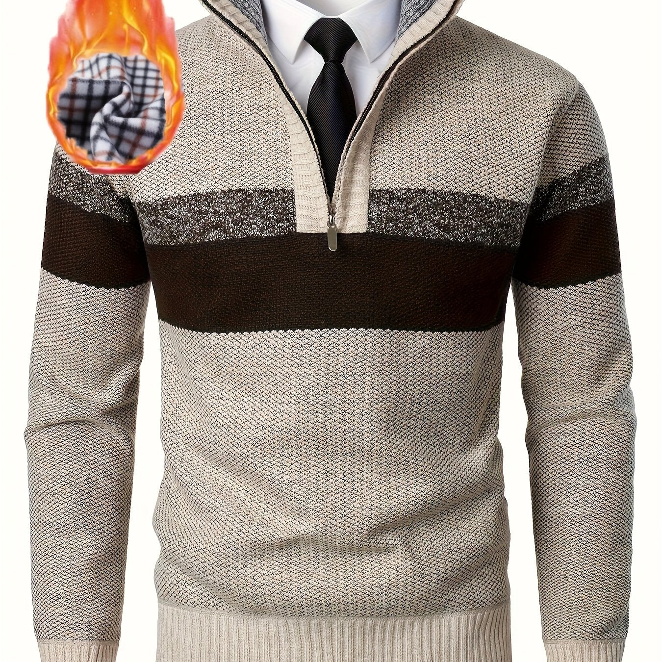 Maglione da uomo a blocchi di colore con collo alla coreana e maglia spessa