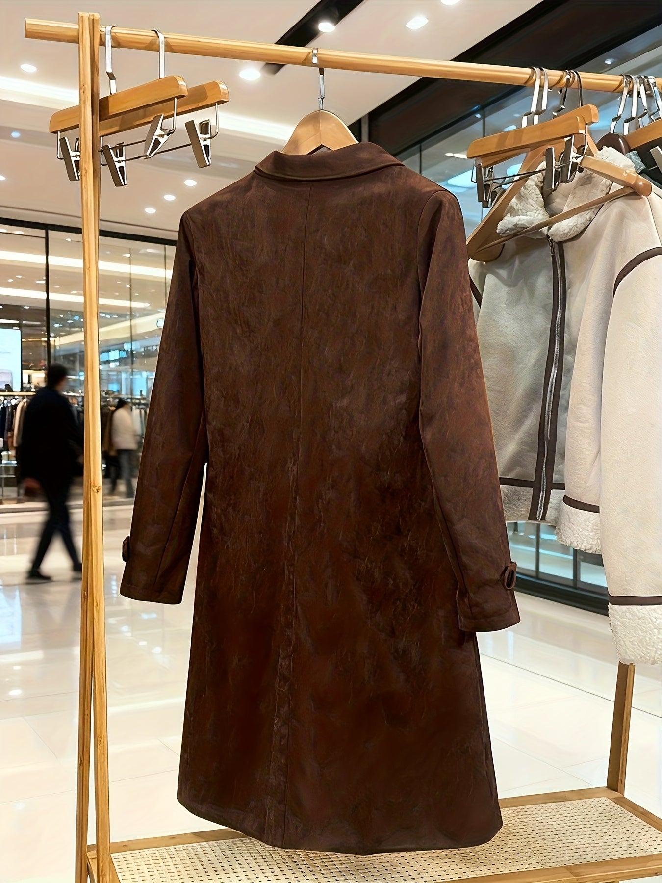 Women's Elegant Vintage Brown -Effect Coat - Classic Lapel Collar & Single-Button Closure, H-Line Silhouette, Machine Washable Winter Jacket for Office, Formal & Casual Attire - Durable All-Season Outerwear with Retro Style & Structured Fit - Timeless Wom