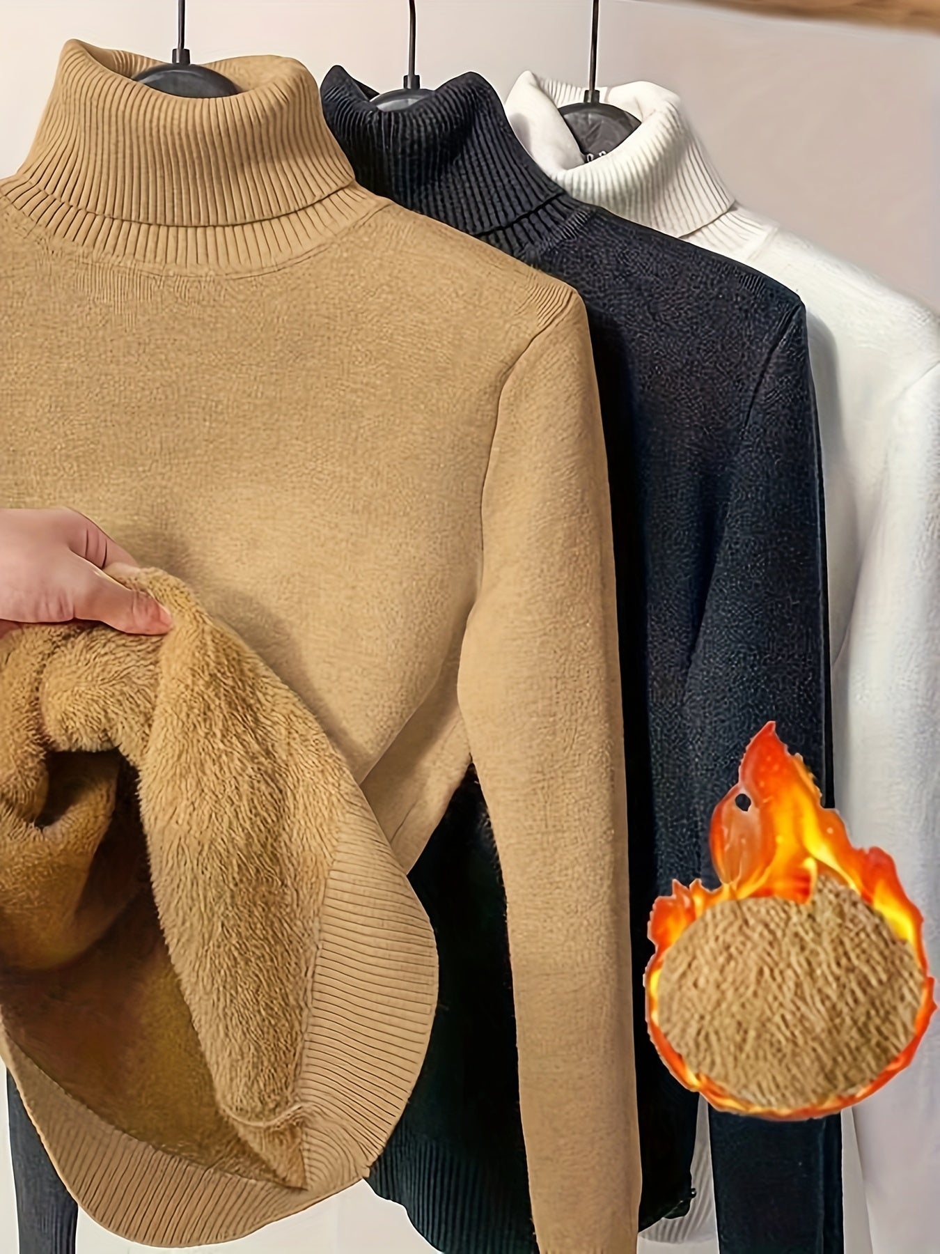 3pz Maglione A Collo Alto Solido, Maglione Casual A Maniche Lunghe Per Autunno E Inverno, Abbigliamento Da Donna