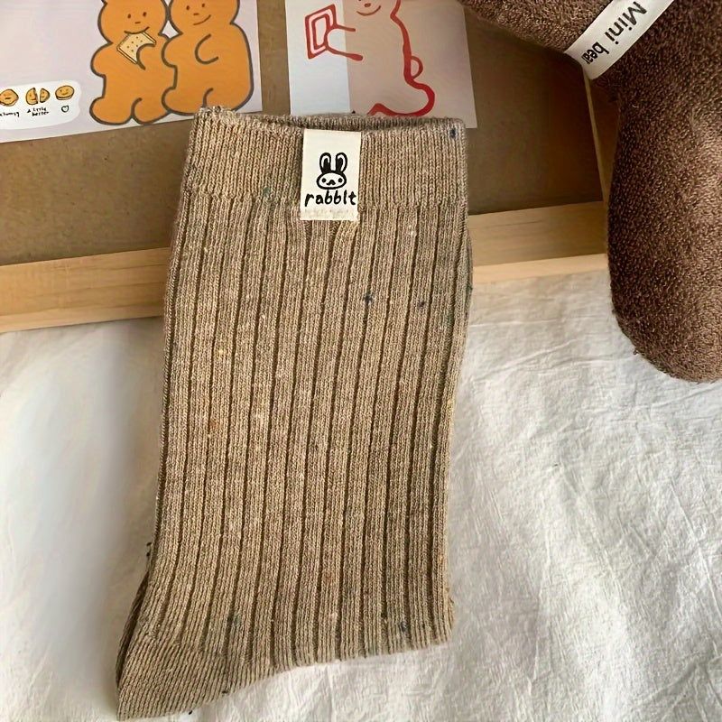 4 Paia di Calzini da Donna per Autunno e Inverno a Metà e Alta con Motivo Coniglio, Calzini da Donna per Autunno e Inverno in Stile Giapponese Casual a Metà e Alta, Calzini e Calze da Donna Lunghe