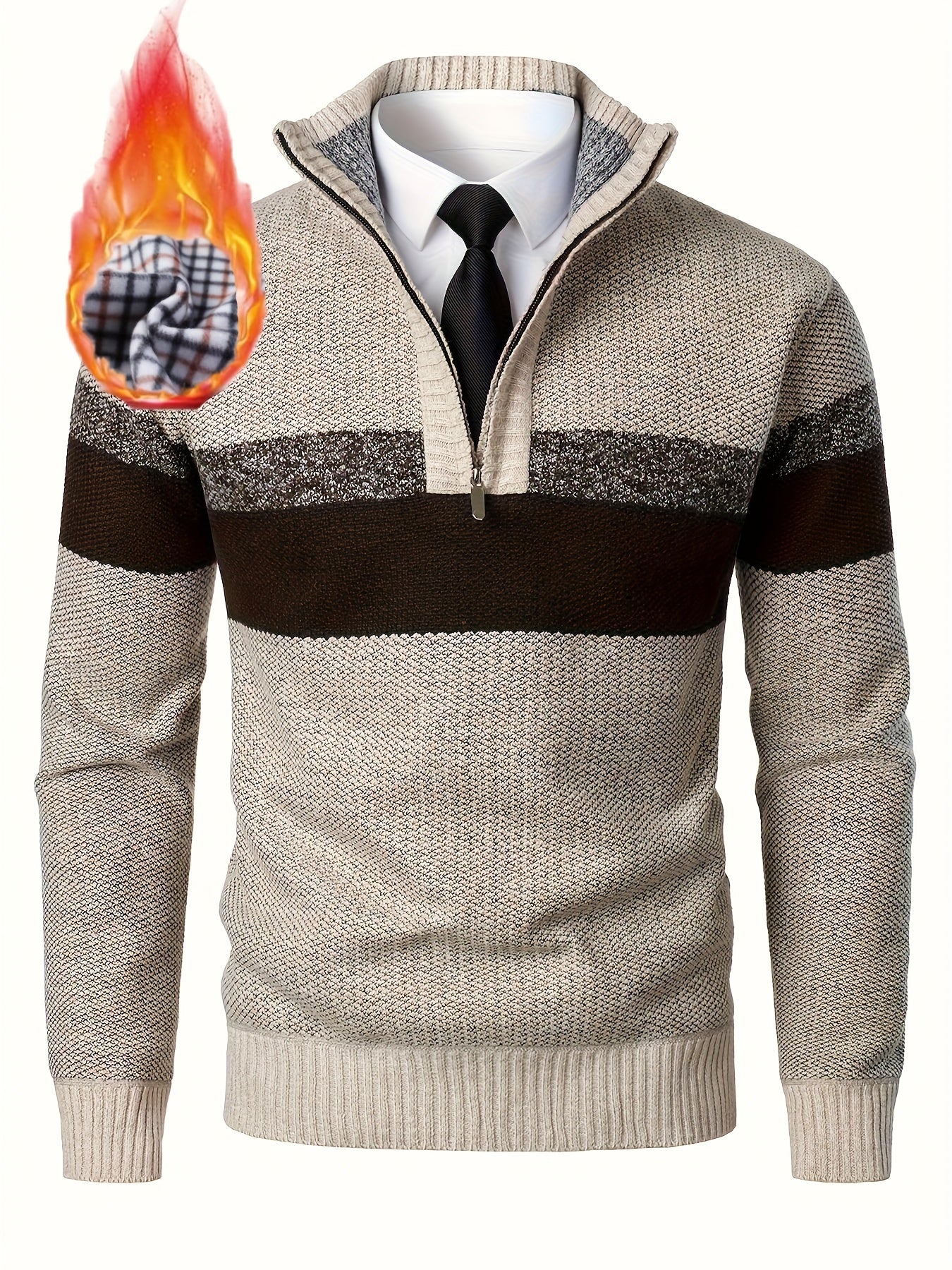 Maglione da uomo a blocchi di colore con collo alla coreana e maglia spessa