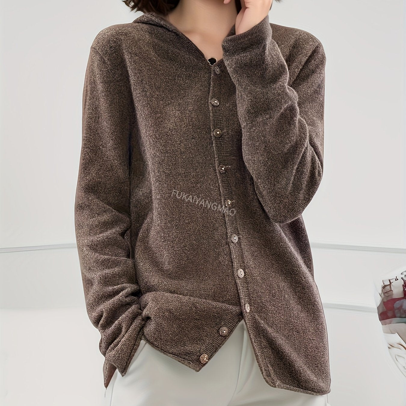 Maglione con cappuccio casual da donna in 100% lana, cardigan lavorato a maglia in lana merino tinta unita, manica lunga, vestibilità regolare, design aperto sul davanti, scelta elegante e calda per l'autunno/inverno, ultra morbido