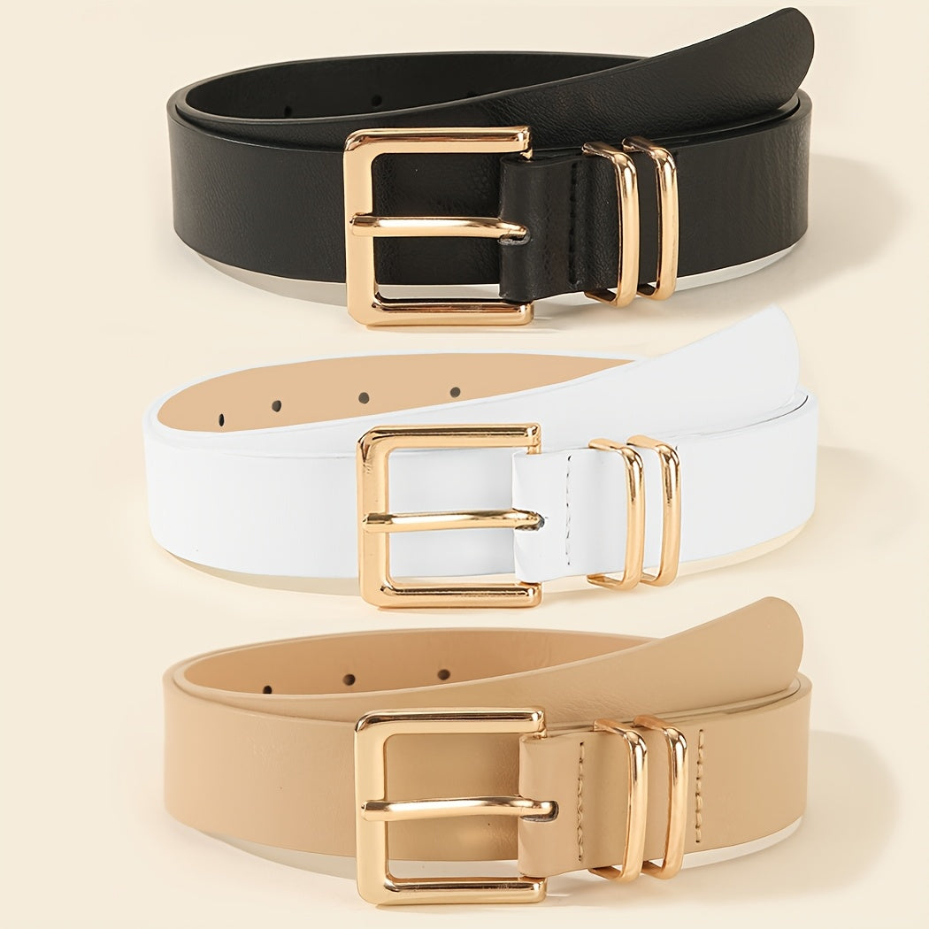 3 pezzi di cinture da donna con fibbie a quadrato dorato - Nero, Beige, Marrone - Accessori versatili per la vita per jeans, pantaloni, abiti - Stile casual e preppy - Regalo perfetto per lei, accessori versatili per la vita | Cintura elegante | Cinture d