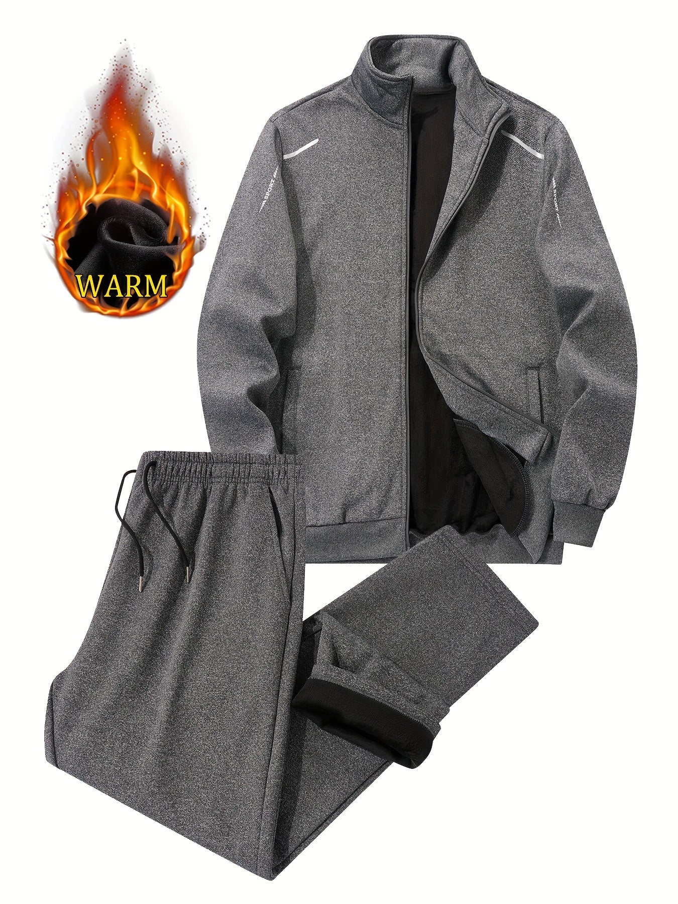 Tute da uomo invernali in velluto spesso per il tempo libero per persone di mezza età e giovani, ideali per sport all'aperto, resistenti al vento, con top e pantaloni a tinta unita.