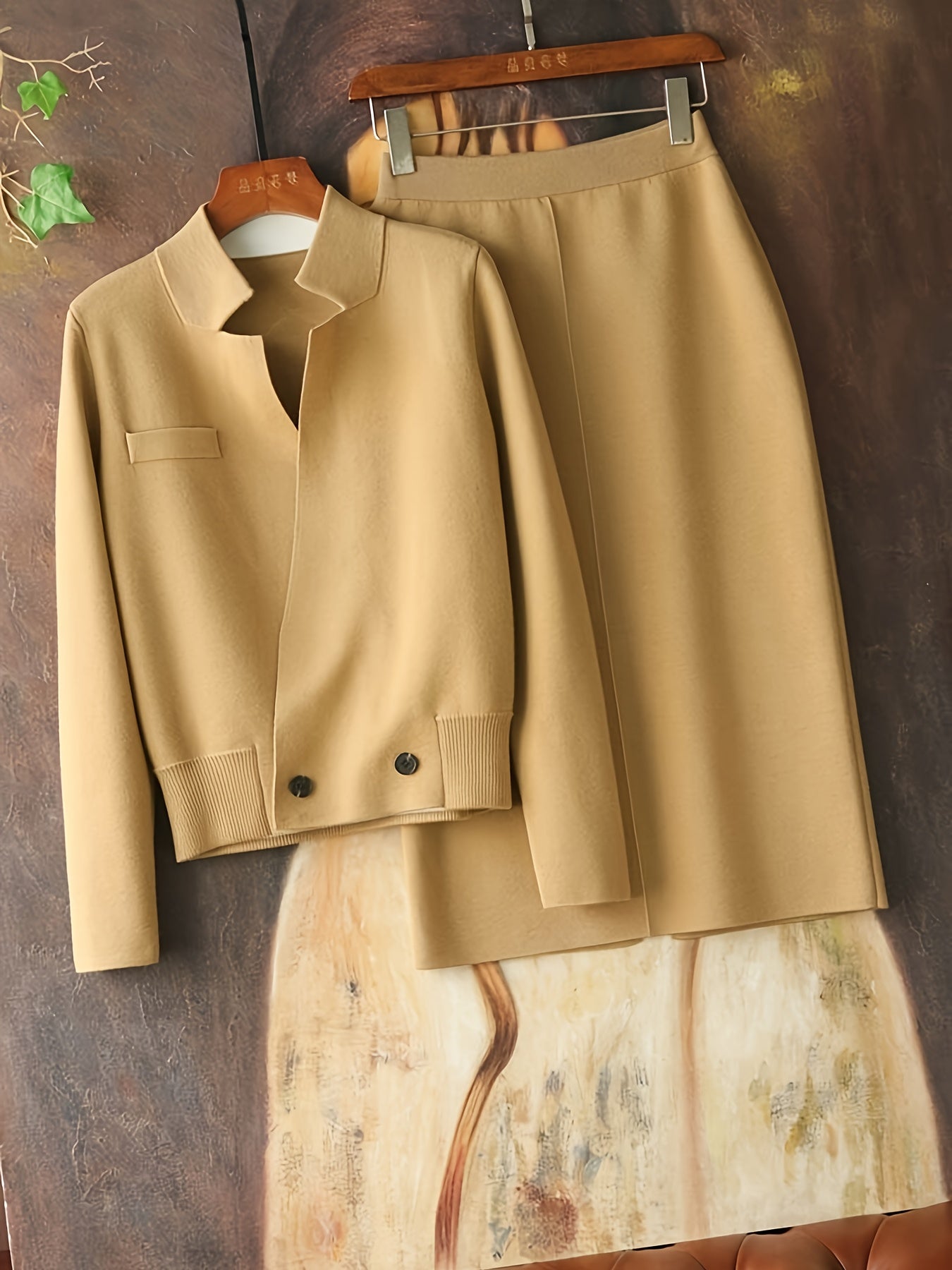 Abbigliamento da donna di alta gamma per l'autunno e l'inverno 2025, con un semplice e due pezzi set con un'atmosfera alla moda.