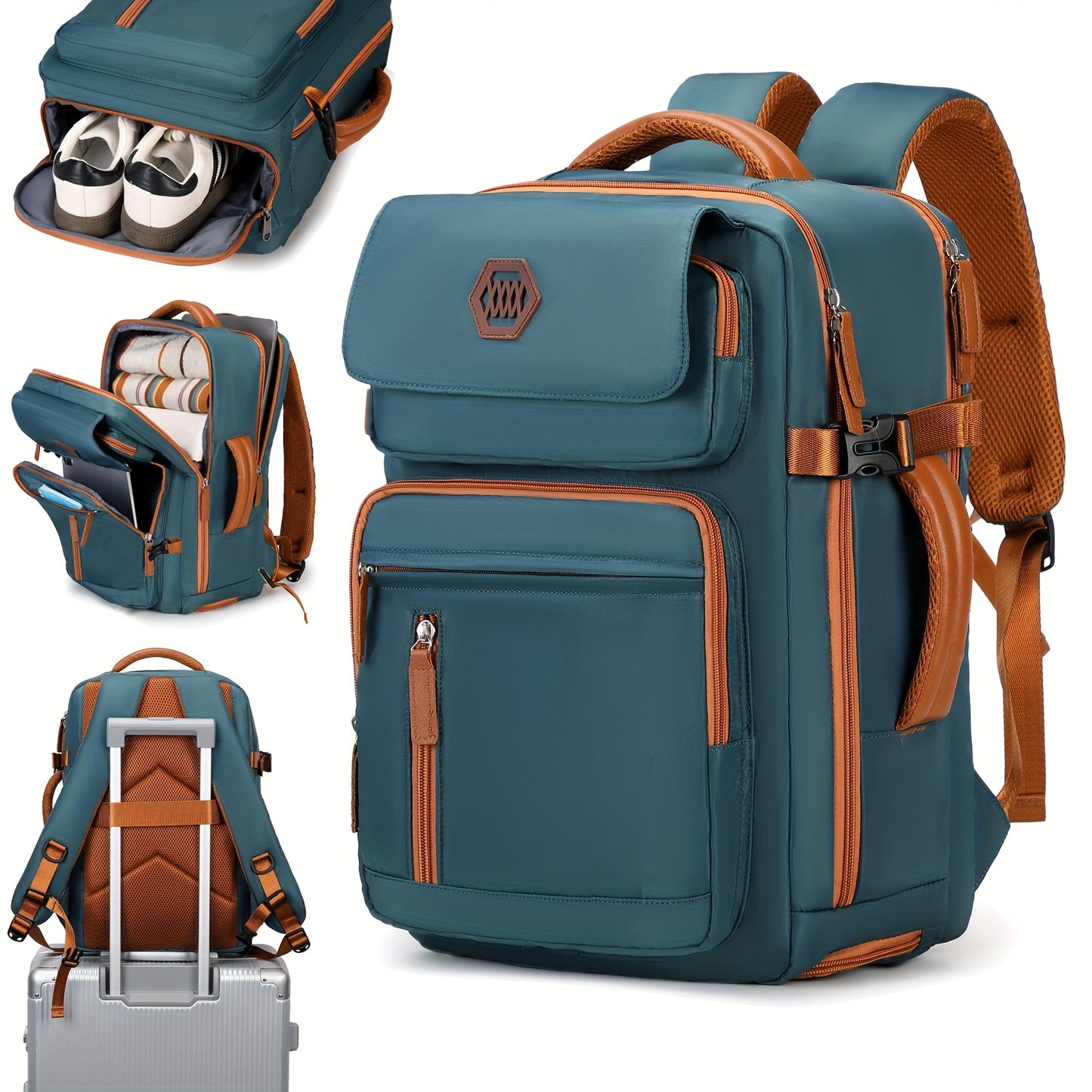 ZAINO DA VIAGGIO PER LAPTOP APPROVATO DALL'AEROPORTO da 39.62 cm con Scomparto per Scarpe e Cinghia per Bagaglio - Zaino Resistente per Affari ed Escursionismo in Beige e Marrone, Scomparti Multipli, Spallacci Regolabili, Solo Lavaggio a Mano, Design Eleg