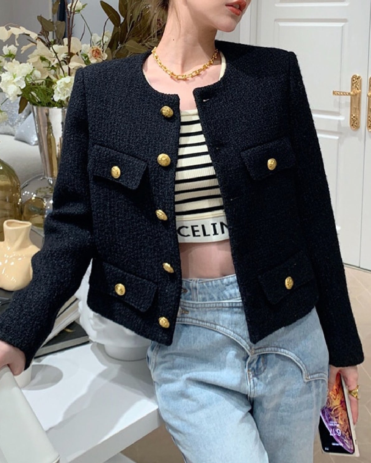 Tweed Gold Button Couture Jacket