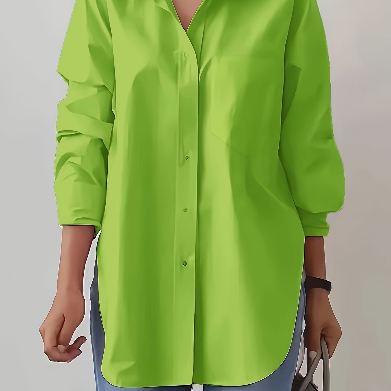 Women'S Elegant Solid Color Button-Up Shirt with Long Sleeves - Red, Casual Style, Perfect for Spring/Summer, Casual Attire|Elegant Buttonup|Long Sleeve Shirt