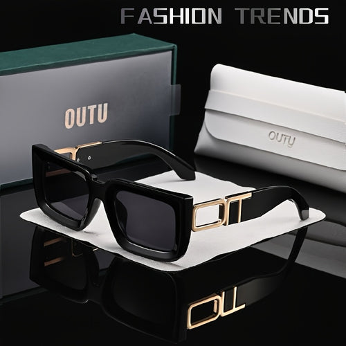 OUTU Retro Casual Stile Vintage Quadrato Occhiali da Uomo con Tempie Scolpite in Metallo, Adatti per Varie Occasioni.