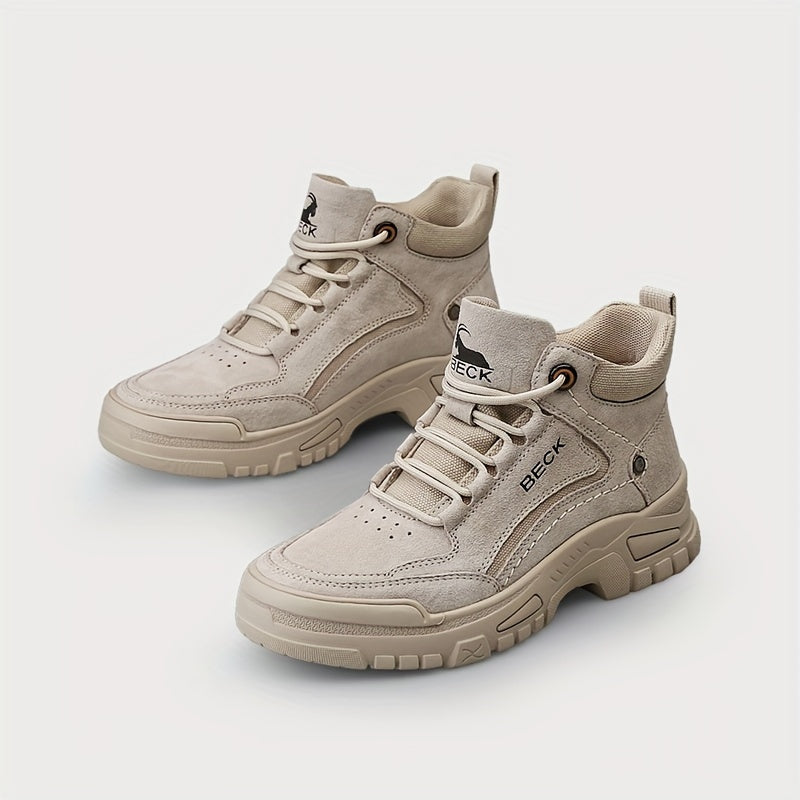 Stivaletti Beck Donna in Vera Pelle - Stivaletti con Punta Tonda e Suola Spessa, Chiusura con Lacci, Pelle di Maiale Beige e Suola in Gomma, Casual per Tutte le Stagioni (Lavabile a Mano) per Abbigliamento Casual e Outdoor (Senza Imbottitura Eccessiva)