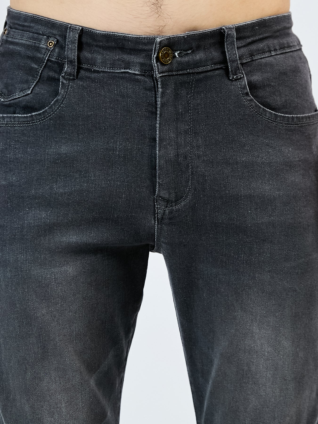 1pezzo Pantaloni casual da uomo slim-fit in denim sintetico, con chiusura a bottoni, comodi per tutte le stagioni, lavaggio leggero, kaki, versatili per abbigliamento casual, abbigliamento confortevole | Slim Fit Faux Denim | Tessuto resistente