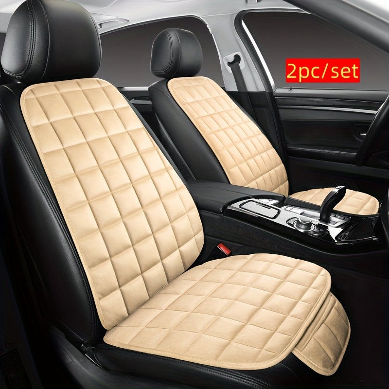 Un set di due cuscini per auto, essenziali per l'autunno e l'inverno, con morbide fodere in peluche e tasche portaoggetti per una guida confortevole, compatibili con vari interni auto e realizzati in memory foam.