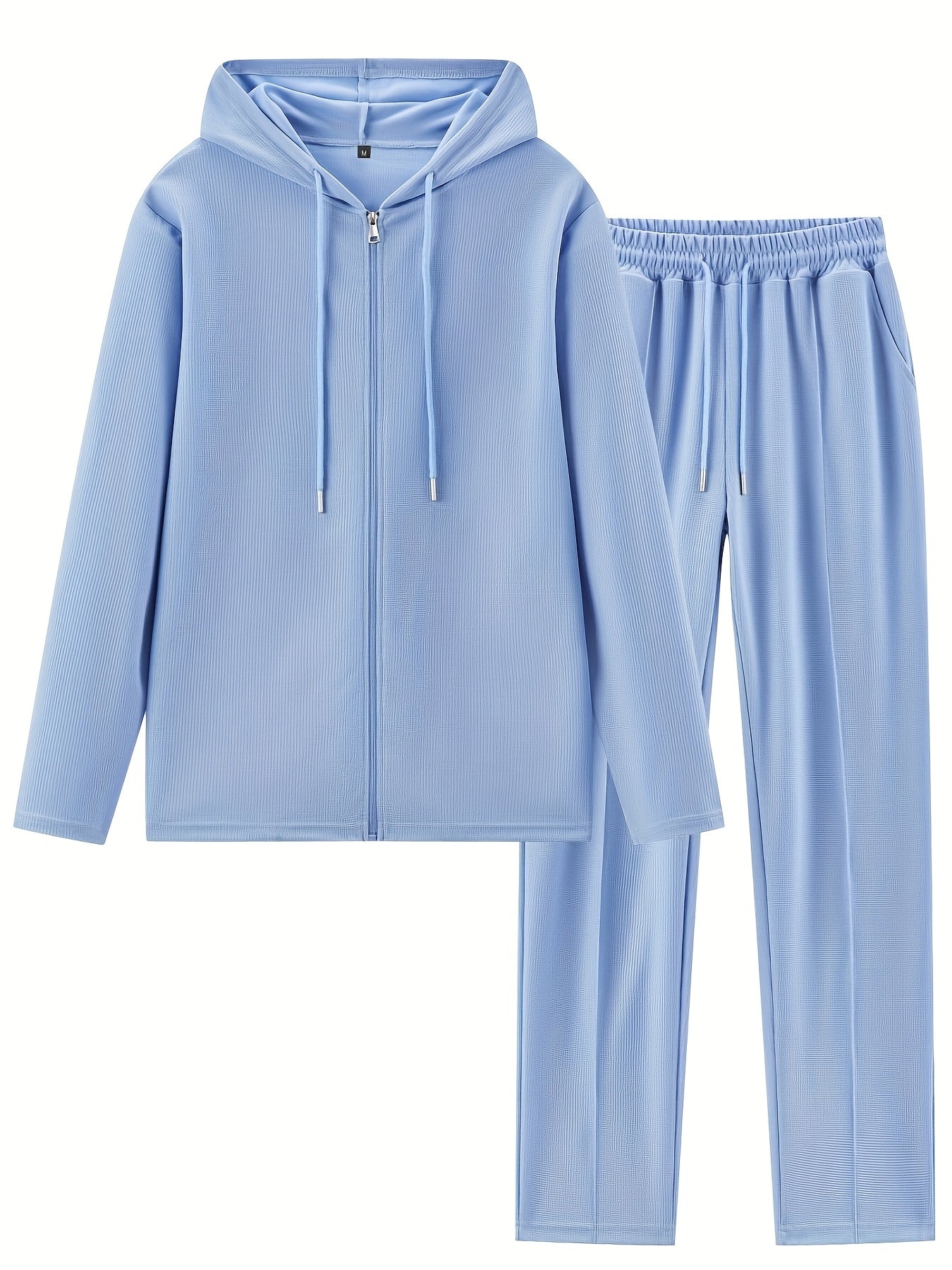 Set di 2 pezzi per uomo con cardigan con cappuccio e zip e pantaloni con coulisse - Pullover casual a maniche lunghe con tasche frontali, colore solido, outfit comodo per la primavera/autunno, abbigliamento per la primavera/autunno | Pullover con cappucci