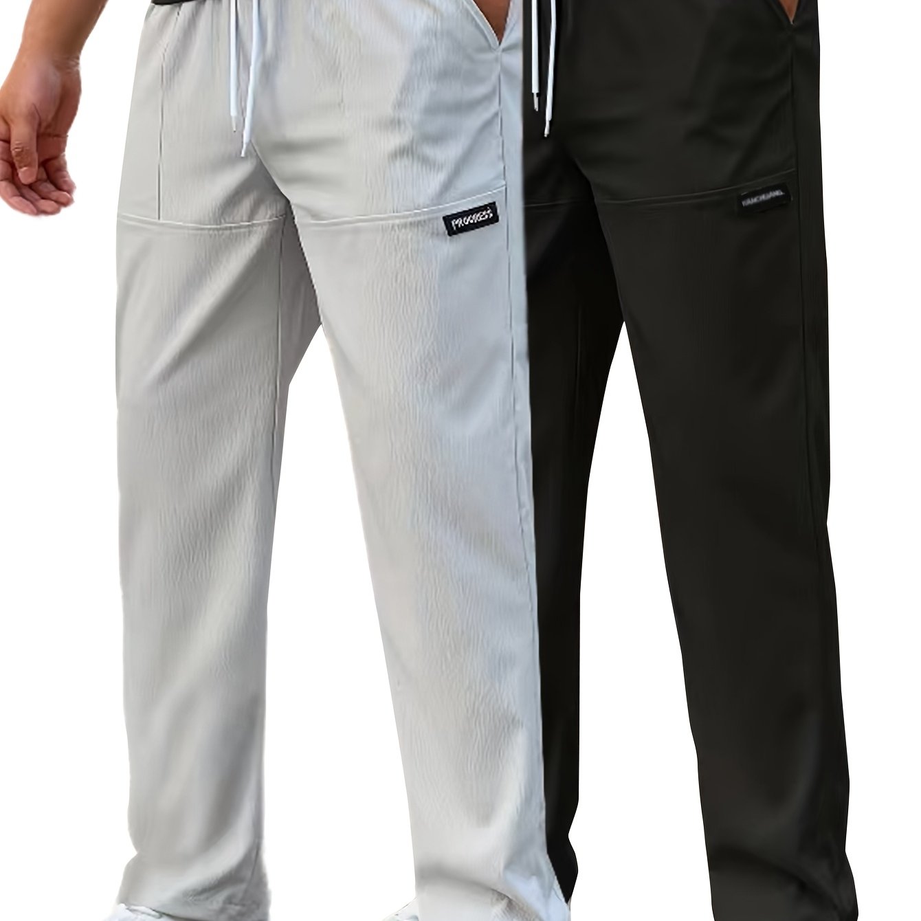 Pantaloni da lavoro casual da uomo a gamba dritta - Poliestere leggero, vita con coulisse, stile primavera/estate, opzioni bianco e blu navy, abbigliamento da lavoro casual | Pantaloni a gamba dritta | Tessuto in poliestere