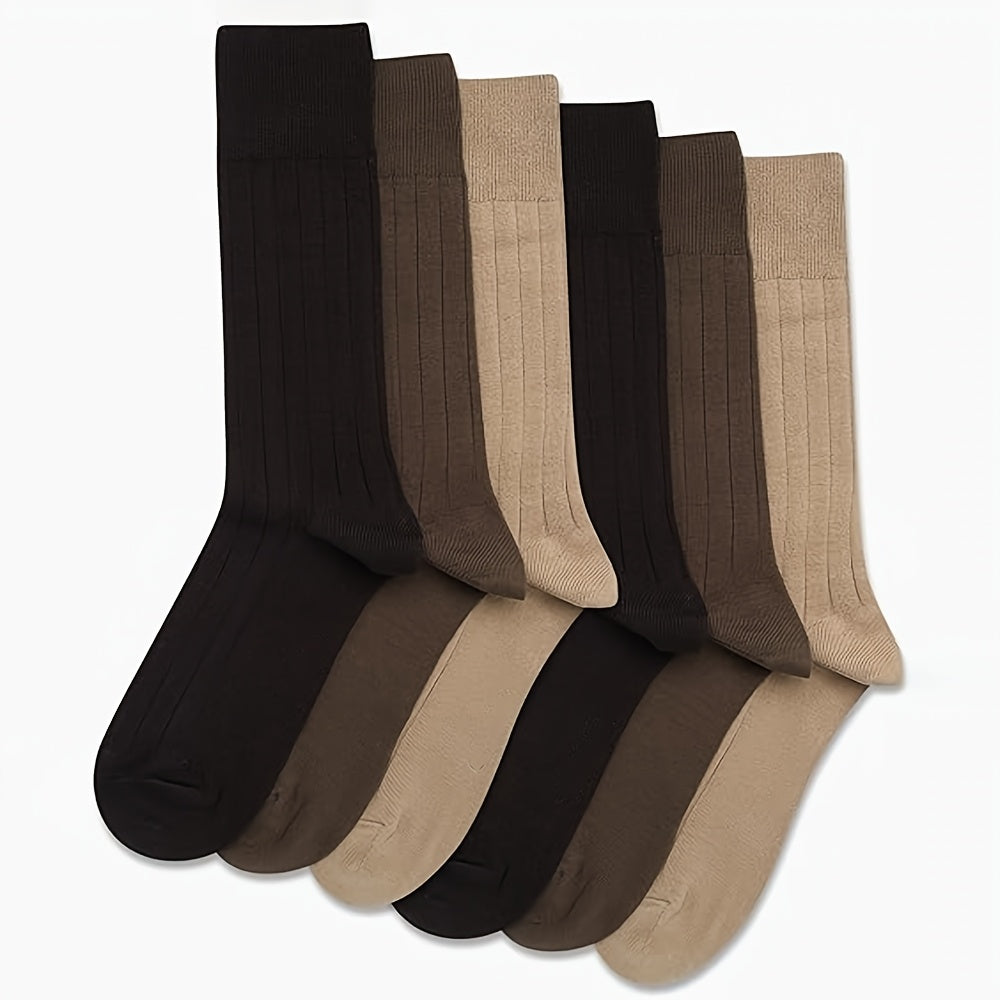 6 Paia di Calzini Uomo CYFUN DESIGN - Polsine Elastiche Morbide e Confortevoli, Colori Unici (Beige/Nero/Marrone/Bianco) per Ufficio ed Eventi Formali, Design Elegante, Materiale Comodo