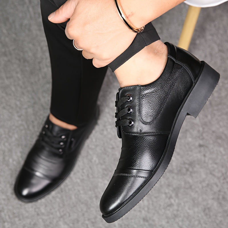 Scarpe Derby da uomo in pelle pieno fiore a tinta unita, comode suola in gomma antiscivolo, scarpe da abito casual resistenti, calzature da uomo