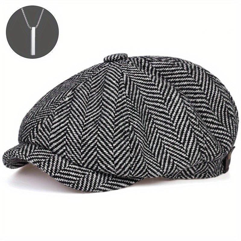 2-Pack: 1 Cappello più 1 Collana, Cappello Newsboy per Uomo, Cappello Tweed Gatsby, Cappello Ivy Cabbie, Cappello da Golf con Cima Piana per Padre, Donna, Unisex