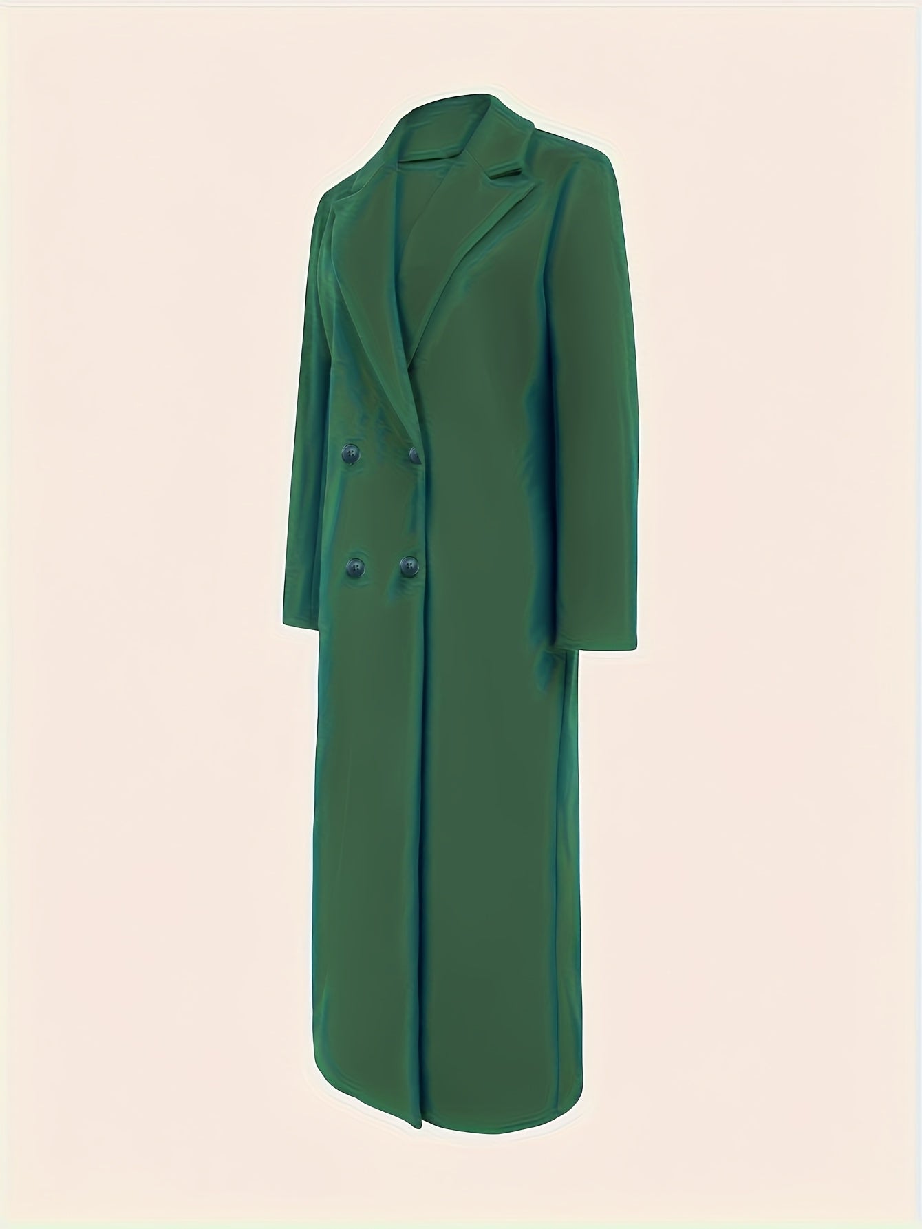 Women's Elegant Green Coat - Long Formal & Professional Outerwear, Machine Washable Winter Trench with Structured H-Silhouette for Office, Parties, Everyday - Sophisticated Outerwear, Office Ready Apparel, Smooth Texture, Durable Fabric, Office Wear, High