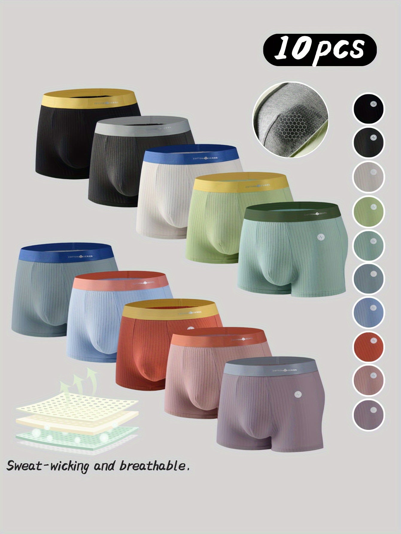 10 Pezzi Boxer Uomo in Cotone - Morbidi, Traspiranti e Elasticizzati con Cintura Elastica Design a Blocchi di Colore Assorbente Sudore