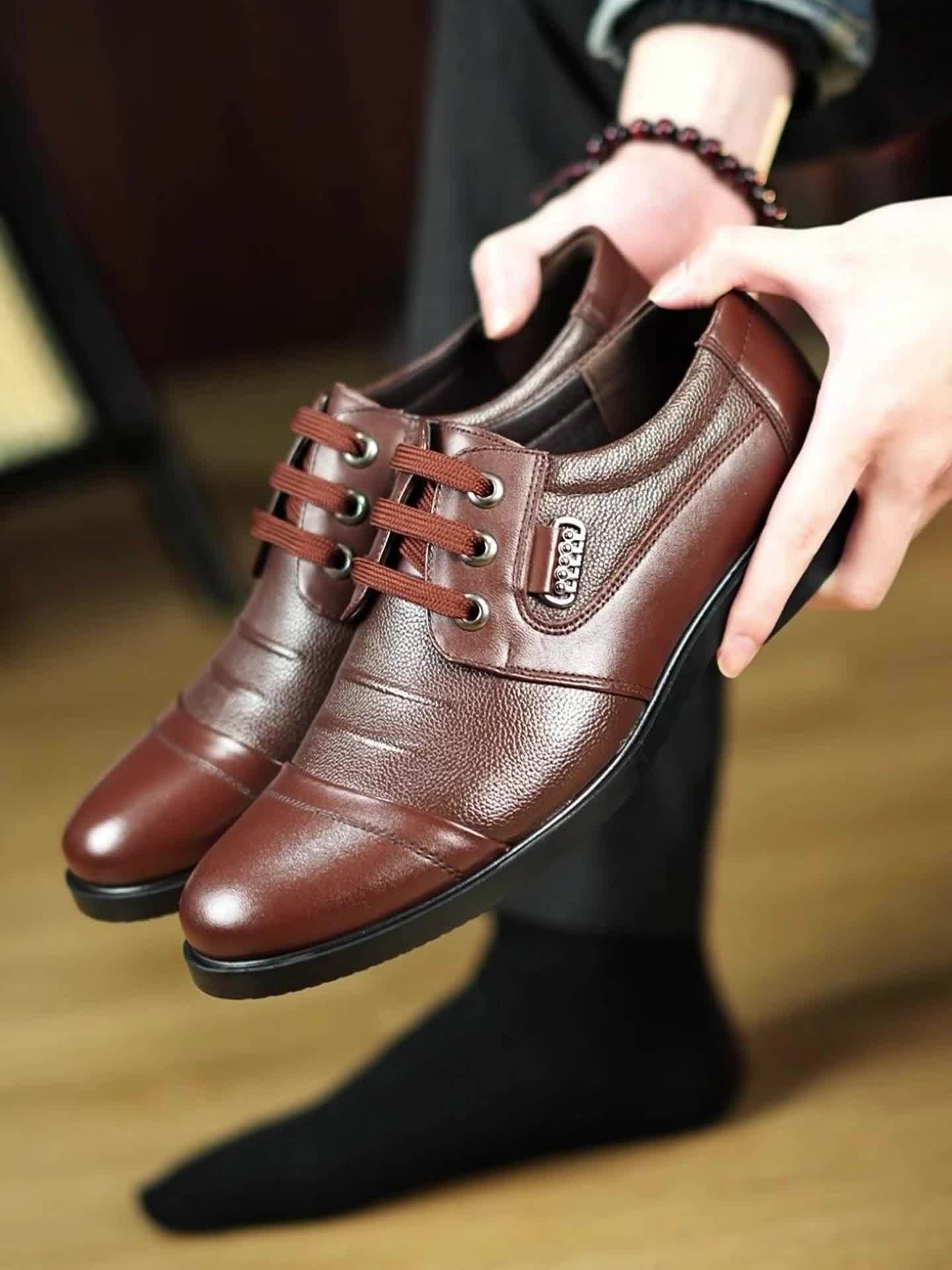 Scarpe Derby da uomo in pelle pieno fiore a tinta unita, comode suola in gomma antiscivolo, scarpe da abito casual resistenti, calzature da uomo