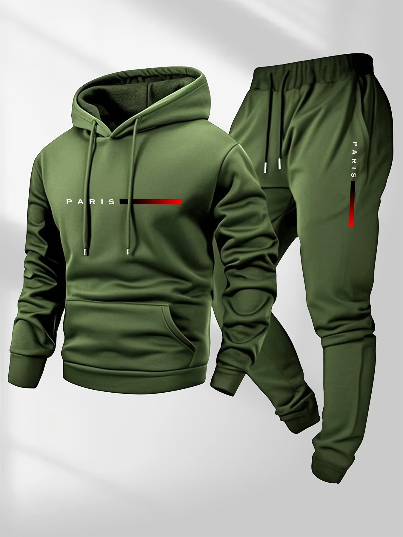 Set da Uomo con Felpa con Cappuccio e Pantaloni Sportivi con Coulisse e Stampa della Parola PARIS