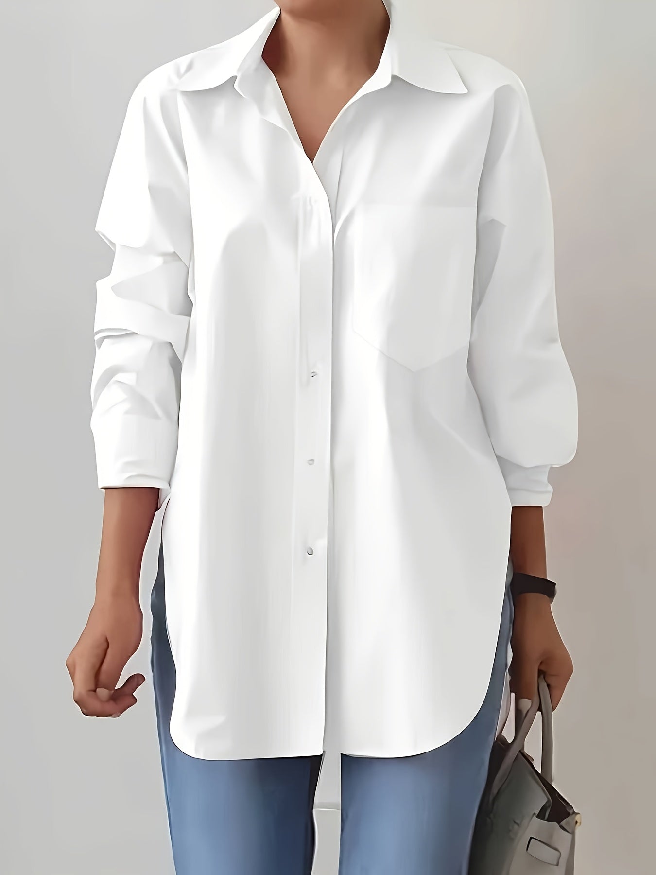 Women'S Elegant Solid Color Button-Up Shirt with Long Sleeves - Red, Casual Style, Perfect for Spring/Summer, Casual Attire|Elegant Buttonup|Long Sleeve Shirt