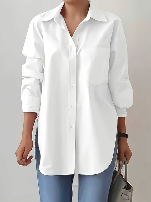 Women'S Elegant Solid Color Button-Up Shirt with Long Sleeves - Red, Casual Style, Perfect for Spring/Summer, Casual Attire|Elegant Buttonup|Long Sleeve Shirt