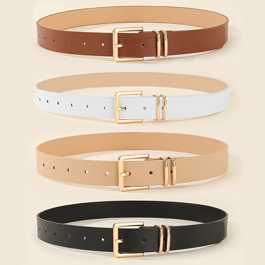 3 pezzi di cinture da donna con fibbie a quadrato dorato - Nero, Beige, Marrone - Accessori versatili per la vita per jeans, pantaloni, abiti - Stile casual e preppy - Regalo perfetto per lei, accessori versatili per la vita | Cintura elegante | Cinture d