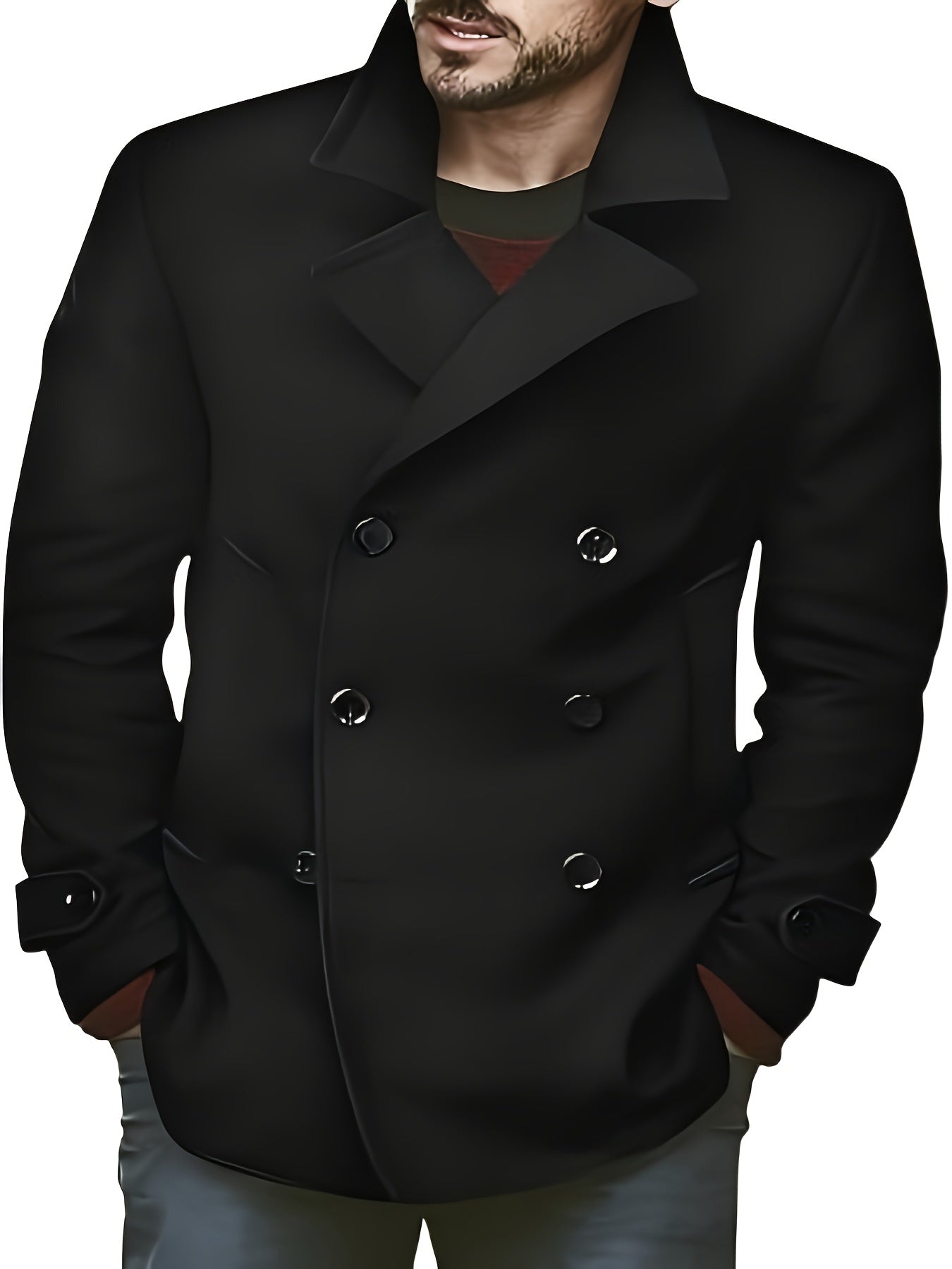1pz Cappotto Invernale Pesante da Uomo - Giacca Doppiopetto con Colletto a Lancia, Grande Bottone sul Risvolto & Passanti in Tinta Unita (Tessuto Non Elasticizzato) - Capospalla Spesso per Taglie Grandi e Alte, Abbigliamento Casual ed Elegante (Marrone),
