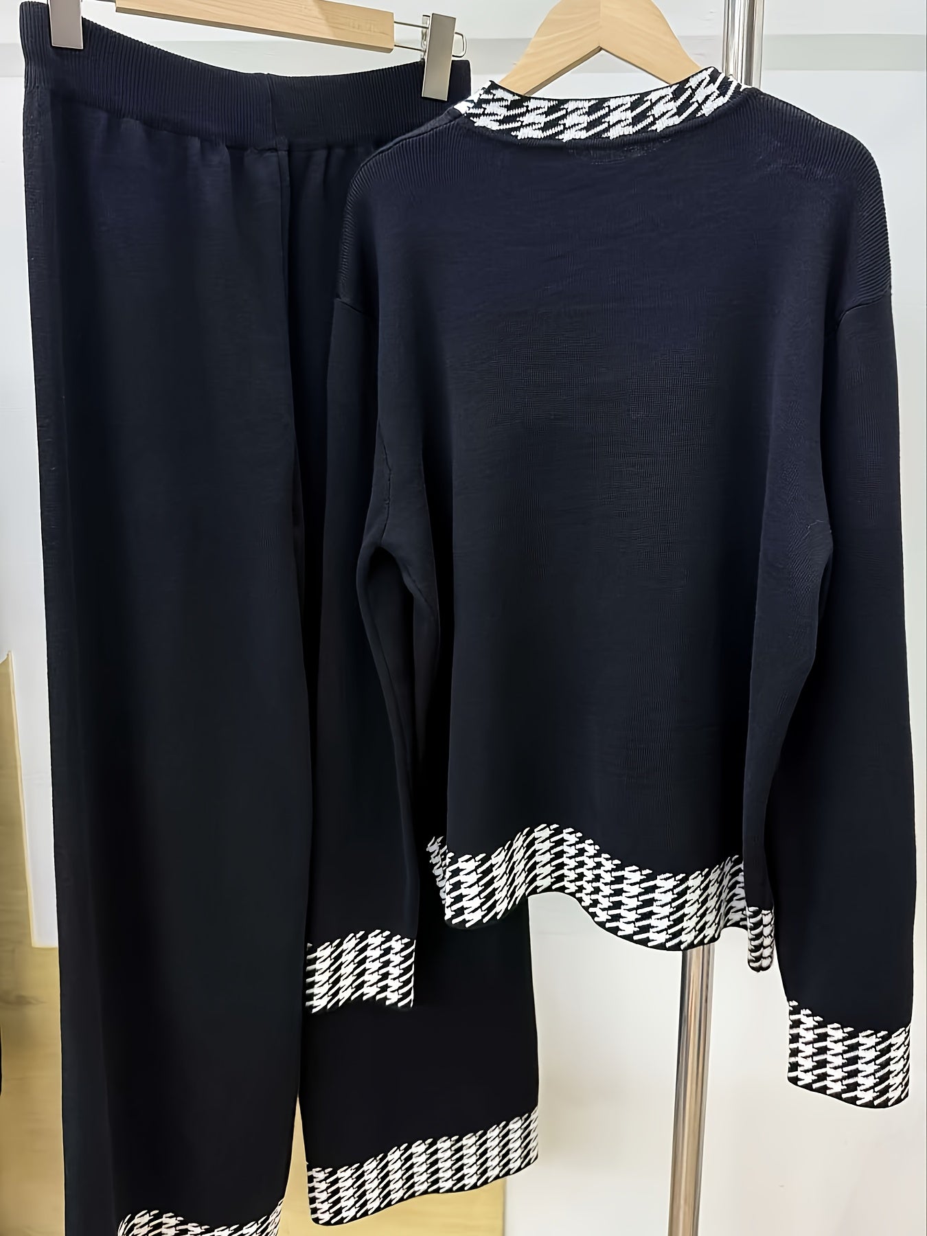 Set Donna Autunno Invernali a Vita Alta con Motivo Pied-de-Poule, Moda Femminile